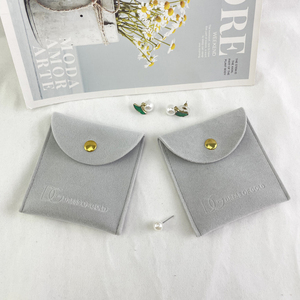 Small Suede Microfiber Jewelry Pouch Bags with Snap Custom Luxury Velvet Jewelry <b>Gift</b> Bag with Cleaning Cloth for Small Business - Product Image 5
