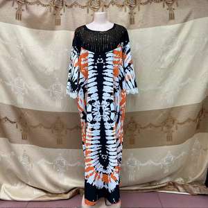 Mujeres musulmanas elegante Tie Dye diamantes de imitación apliques manga larga encaje ajuste hasta el suelo Kaftan Abaya bata vestido - Product Image 3