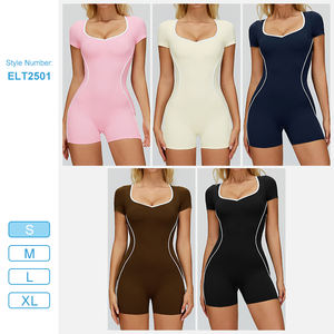 ELT2501 <span class=keywords><strong>Tuta</strong></span> Intera da Donna con Scollo Rotondo e Maniche Corte, Schiena Scoperta, Aderente per Fitness e Allenamento, Design Bicolore - Product Image 2