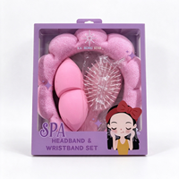 Kit de beauté spa 3-en-1 en gros : Bandeau en microfibre Cloud Flower, Éponge de maquillage, Peigne coussin d'air pour soins de la peau, douche et cheveux