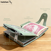 Dompet Lipat Otomatis Pop-Up PU dengan Casing Aluminium Pop-Up Tipis Kapasitas Besar untuk Multi Kartu Uang Tunai Penggunaan Sehari-hari