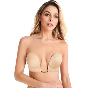 新デザイン 深い谷間を作る シリコン接着剤付き 粘着式 ウイングサイドパッド入り セクシーな深いU字型 粘着ブラ - Product Image 1