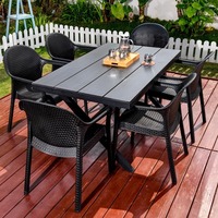 Ensemble table et chaises en plastique imitation bois, moderne, durable, imperméable, pour extérieur, terrasse, jardin, villa, mobilier d'extérieur, structure métallique