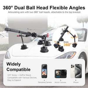 Mechrig 4-en-1 Kit de montage à ventouse pour voiture avec bâton de selfie invisible pour <span class=keywords><strong>GoPro</strong></span>, Insta360, <span class=keywords><strong>DJI</strong></span> stabilisé, réglable - Product Image 3
