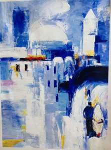 Pintura <span class=keywords><strong>al</strong></span> Óleo Impasto Abstracta de Estilo Moderno, Paisaje Urbano Mediterráneo, Hecha a Mano sobre Lienzo - Product Image 2