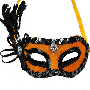 Naranja hombres divertido disfraz Cosplay carnaval veneciano mascarada máscara con pluma de gallo máscara de fiesta para fiesta suministro decoración de Navidad - Product Image 1