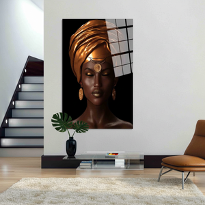 Elegante Impresión en Vidrio de una Mujer Africana - Panel Decorativo Moderno, Lienzo Colgante, Vidrio Templado - Product Image 3