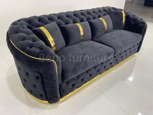 Wholesale Big Size <b>Sofa</b> Set Velvet High-Density Foam <b>Cream</b> Style Couch with Wooden Frame and Gold Decorations - Product Image 3