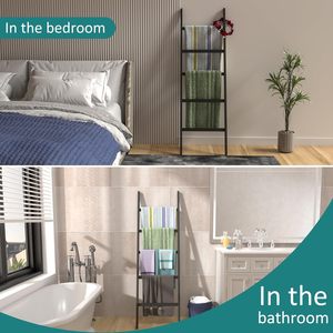 Coperta scala di bambù 5 strati <span class=keywords><strong>porta</strong></span> <span class=keywords><strong>asciugamani</strong></span> coperta trapunta portasciugamani Rack decorativo rustico fattoria scaletta per la casa - Product Image 6