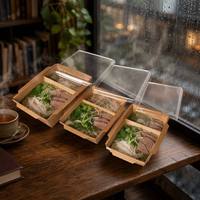 Boîte à emporter rectangulaire jetable écologique en papier kraft pour sushi, nouilles, déjeuner, bento, salade, emballage avec couvercle transparent en PET