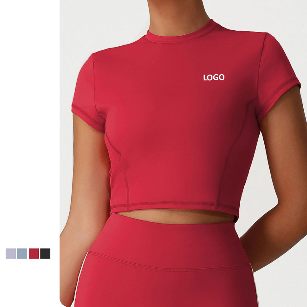 Wholesale Tight-Fit Exercise Shirts Four Way Stretch Breathable Shorts Sleeve Yoga Top Women's Slim Fit Gym Tee