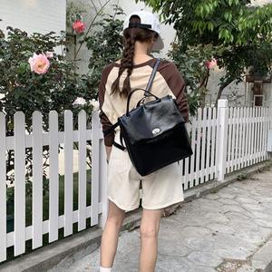 New Stylish Silver <b>Large</b>-Capacity Commuting <b>Backpack</b> for <b>Women</b> Versatile PU Material Polyester Lining Soft Handle Button Closure - Product Image 4