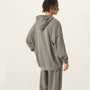 Sudadera con capucha de felpa francesa lavado con ácido para hombre logotipo personalizado con capucha informal otoño bolsillo alta calidad grueso liso - Product Image 2