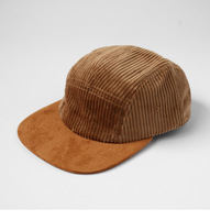 Gorra de campamento de 5 paneles personalizada Sombrero de pana en blanco liso con ala de gamuza