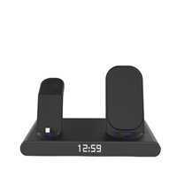 Jam Alarm Digital LED Desktop Dock pengisian daya Cepat 15W nirkabel 3in1 untuk Iphone dudukan pengisi daya nirkabel 2025 produk laris