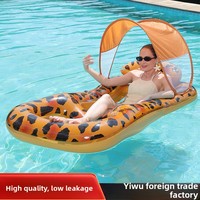 Lit flottant gonflable en PVC à imprimé léopard avec auvent en maille à double trou pour adultes de 16 ans et plus, capacité de 95 à 160 kg, vente en gros
