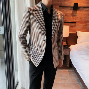 Vestes à <span class=keywords><strong>carreaux</strong></span> à la mode <span class=keywords><strong>Blazer</strong></span> décontracté pour hommes Veste de costume une pièce Slim Fit Male Coat Fashion In Stock costumes pour hommes <span class=keywords><strong>blazer</strong></span> - Product Image 2