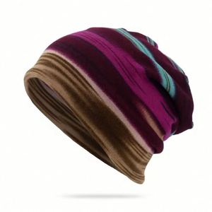 New Striped Two Usages Slouch <b>Hat</b> Women Lady Autumn Winter Outdoor Fashion Beanie Slouch <b>Hat</b> - Product Image 2