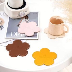 Cute PU Leather Coaster Flower Shaped Heat Insulation Cup Mats <b>Cheap</b> Round Tea <b>Pad</b> for Decor - Product Image 1