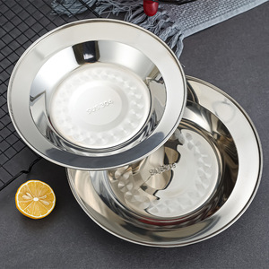 Stainless Steel Plates 304 Round Deep Dish For Snack Fruit Soup <b>Vegetable</b> Serving Tray Microwave Safe - Product Image 1