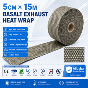 Bande Thermique Premium en Basalte pour Échappement 5cm * 15M avec Liens Métalliques pour Kit de Tuyaux de Voiture et <span class=keywords><strong>Moto</strong></span> - Product Image 1