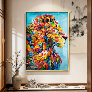 <span class=keywords><strong>Peinture</strong></span> murale LED abstraite en porcelaine de cristal avec motif lion coloré pour entrée, couloir et salon, style <span class=keywords><strong>peinture</strong></span> à l'huile simulée - Product Image 1