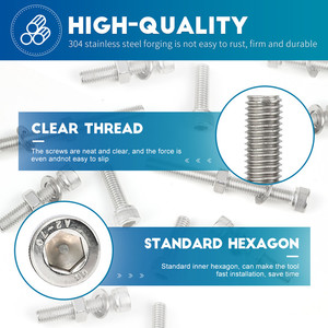 Kit de tornillos de cabeza hexagonal de acero inoxidable M6, 180 piezas, 108 piezas, 72 piezas, tornillos Allen, tuercas, estándar DIN, lisos - Product Image 5