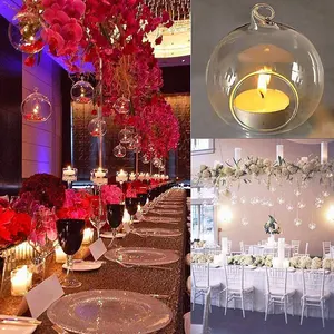 Suporte de vela de vidro transparente popular de parede grossa com pés, para restaurante, festa, casamento e decoração de casa