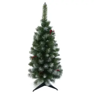 3FT पीवीसी स्प्रे के साथ सफेद रंग क्रिसमस पेड़ जामुन, पाइन शंकु, प्लास्टिक खड़े हो जाओ