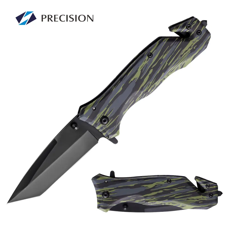 4.75 Inch Camo Aluminum Handle Tanto Folding Pocket Knife Multi Function Survival Outdoor Knife with Glass Breaker