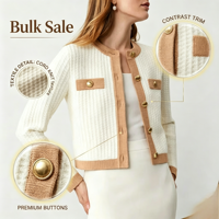 Cardigan Personnalisé en Gros pour Femme – Décontracté, Boutonnage Simple, Texturé, Vintage, Élégant, Tricoté, Court