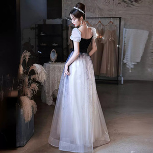 Elegant A-Line Evening Dress Square Collar Empire Waist Gradient Colors Polyester Vintage Style For Banquets And Events - Product Image 4