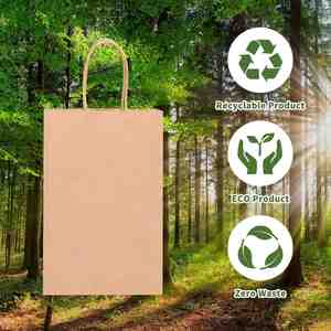 Recyclable Brown Custom Food Grade UV Printed Flexiloop Handle <b>Biodegradable</b> Kraft <b>Paper</b> Food Bag - Product Image 4