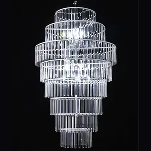 Luxe Argent Or Long Cristal Led Lustres Suspension Lampe Pendentif Plafonniers pour Événement De Mariage Banquet Salle Décorations