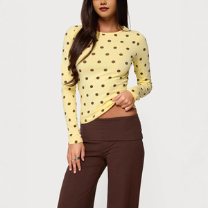 T-shirt da donna in poliestere a maniche lunghe, girocollo, slim fit, a <span class=keywords><strong>pois</strong></span>, per il commercio estero transfrontaliero Europa-America - Product Image 4