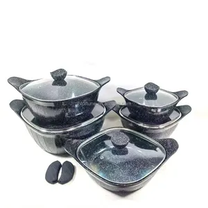 12Pcs Đồ Nấu Nướng Bộ Bằng Đá Cẩm Thạch Đá Granite Lớp Phủ Nấu Ăn Chậu