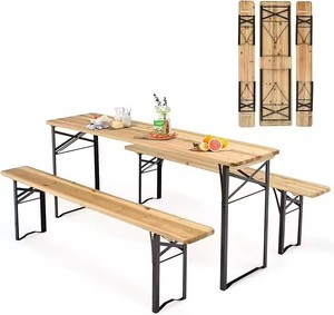 Tavolo da Picnic di Alta Qualità per Uso Esterno, Set da 3 Pezzi, Design Minimalista, Tavolo Pieghevole in Legno per Patio, <span class=keywords><strong>Giardino</strong></span> e Parco - Product Image 1