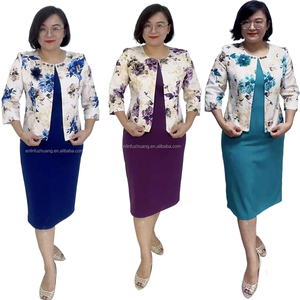 Conjunto de Vestido de Dos Piezas Elegante y Formal de Tela Brocada para Mujer, Talla Grande, Largo hasta la Rodilla, 2022 - Product Image 1