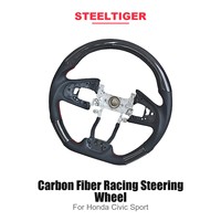 Volant de direction sport en fibre de carbone et cuir STEELTIGER en forme de D, à fond plat, pour Honda CIVIC Sport personnalisé