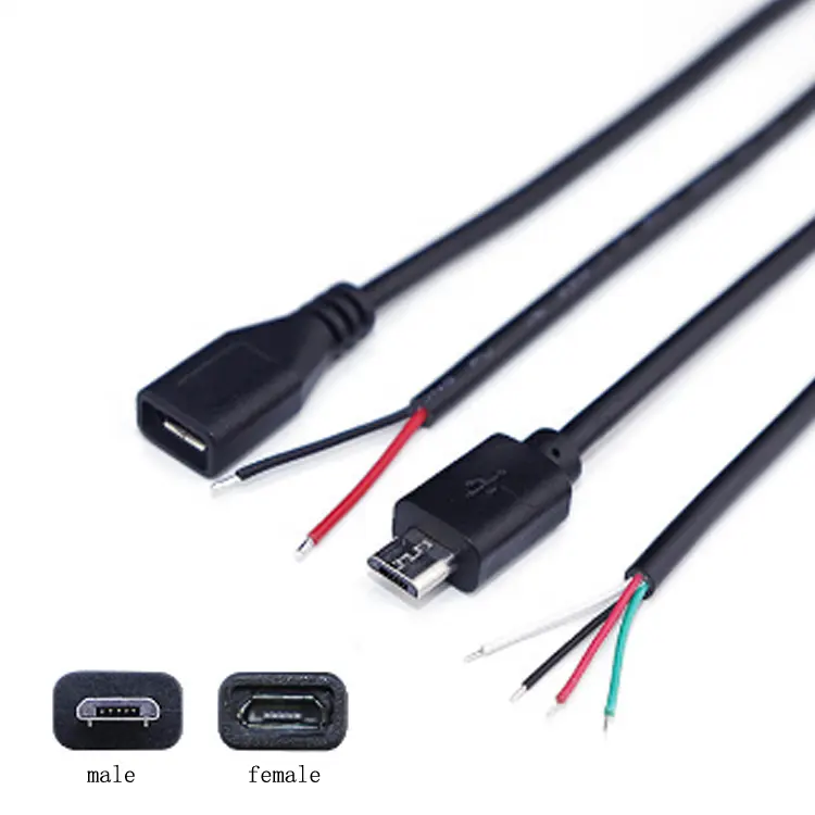 Kabel Pengisi Daya Mikro USB, Laki-laki/Perempuan untuk Membuka Kabel USB 2 Core