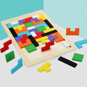 天然木质大脑智商训练拼图俄罗斯积木早教环保形状匹配教育玩具 - Product Image 2