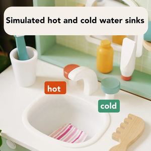<span class=keywords><strong>Commode</strong></span> de salle de bain en bois lavabo jouet simulation lavabo vanité table ensemble de jeu pour enfant jeu de rôle jouet éducatif - Product Image 5