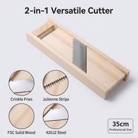 Groothandel Houten Mandoline Snijder 2-in-1 Friet Snijder Gegolfde Julienne 35cm 420J2 Staal OEM BPA Vrij Aangepast Logo