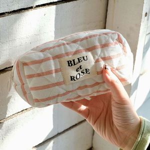 Yellow and White Travel <b>Toiletry</b> Striped Cosmetic Pouch Soft Printed Cosmetic Makeup <b>Bag</b> Eco Travel Zipper <b>Bag</b> With Custom Logo - Product Image 5