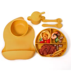 Promotional Vintage Complete Kids Plate Set Dinnerware Sets Silicone Dinning Tableware Silicone Set for Kids