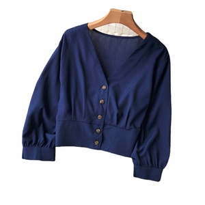 En gros Sexy Col En V Solide Femmes Chemisier Printemps Été Nouveau Boutons Chemises Minces - Product Image 1