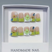 Uñas Postizas Hechas a Mano en Forma de Pico de Pato, 10 Piezas, Uñas Postizas con Flores 3D, Uñas Postizas Hechas a Mano al por Mayor