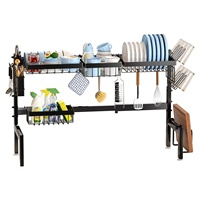 Égouttoir à vaisselle à deux niveaux en métal noir pour évier, avec porte-ustensiles, porte-assiettes et support pour planche à découper, OEM ODM, faible MOQ, personnalisable