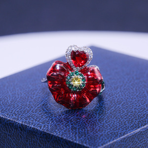 Anello con Fiore di Rosa in Stile Smaltato, Anello Vintage Floreale da Donna, Gioiello di Moda - Product Image 2