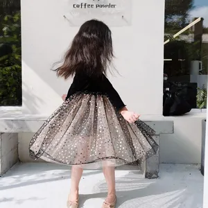 Vestidos de tul de manga larga para niños y niñas, tutú de estrellas brillantes, vestidos informales